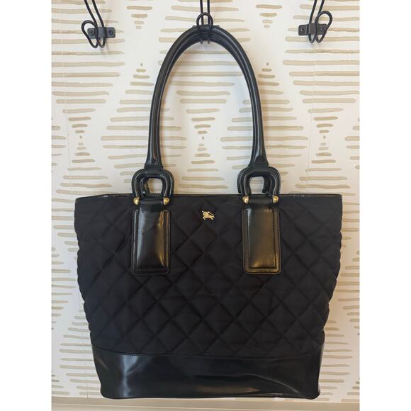 Burberry Prosum Quilted Nylon Black Leather Gold Hardware Tote - Picture 3 of 12